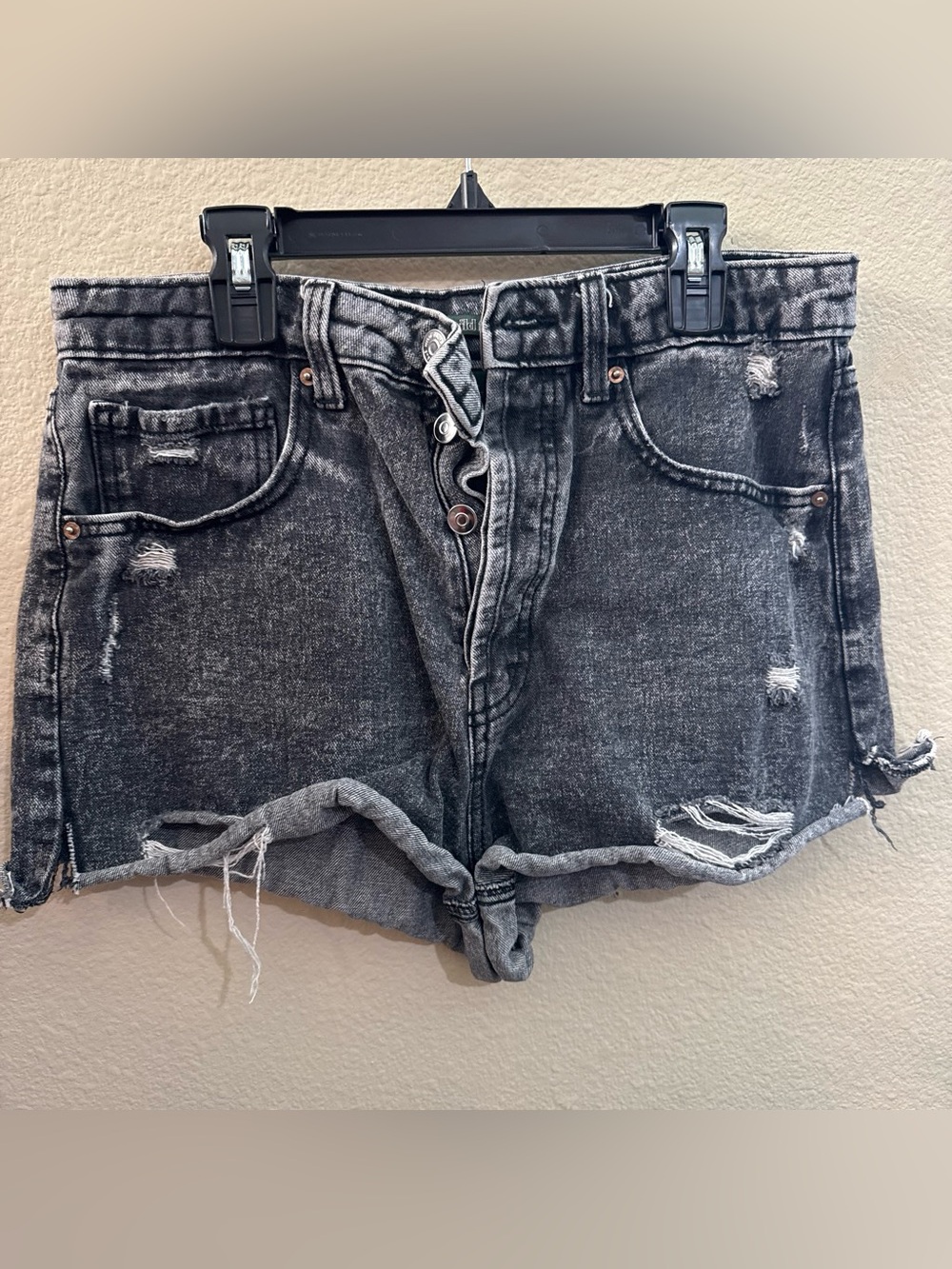wild fable Black Washed Distressed High-Rise Denim Shorts